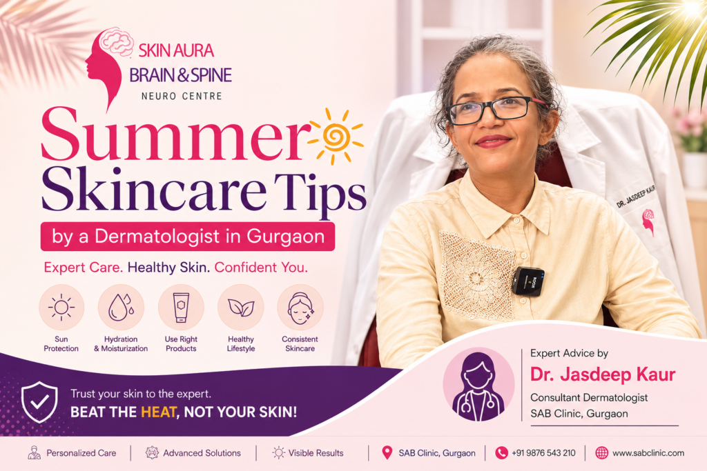 Dr. Jasdeep Kaur, Consultant Dermatologist at SAB Clinic Gurgaon, sharing expert summer skincare tips.