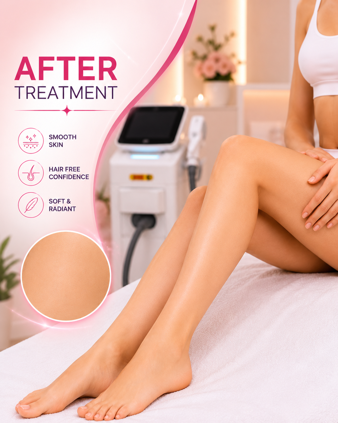 After full body laser hair reduction treatment showing smooth, hair-free skin at SAB Clinic Gurgaon