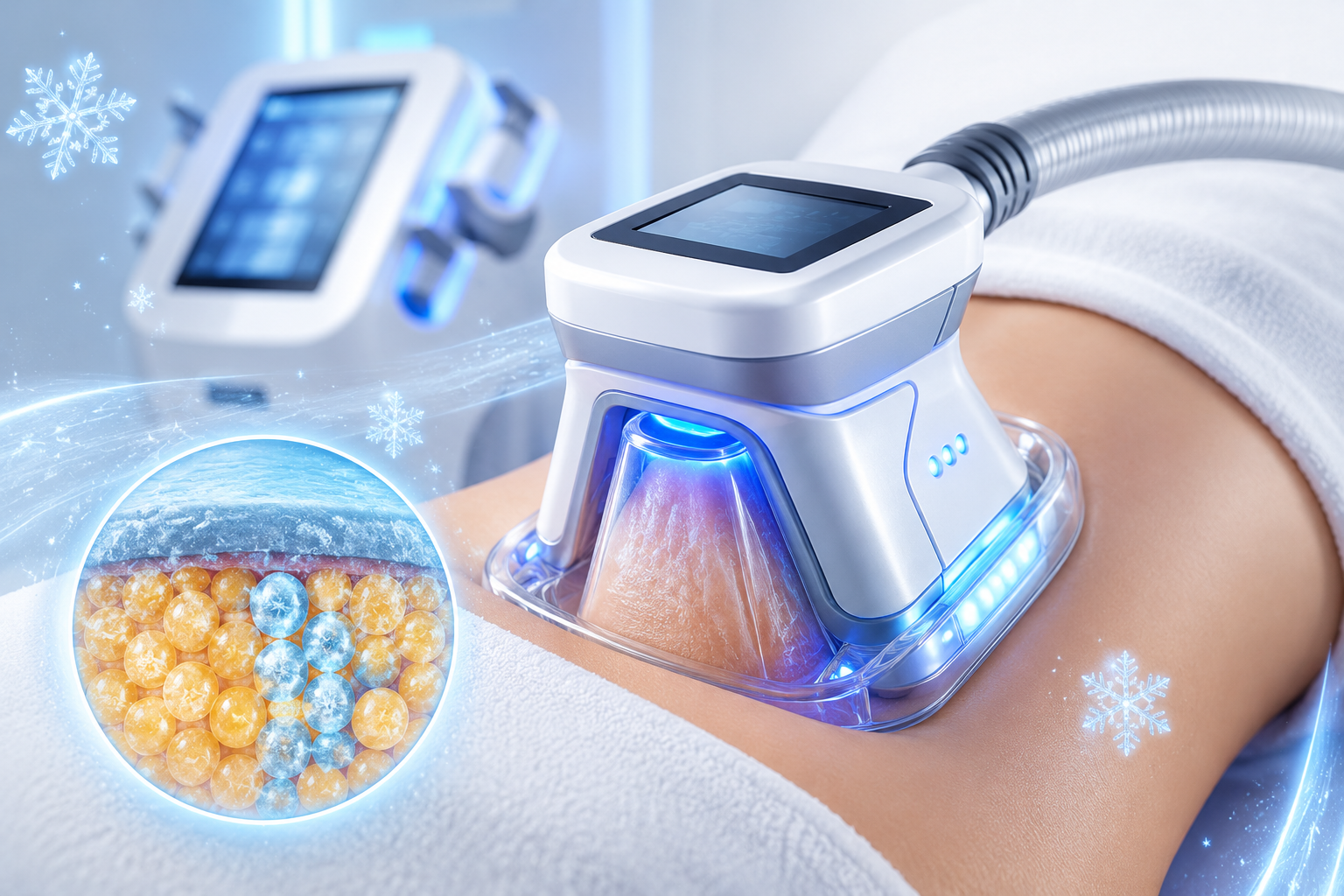 Cryolipolysis fat freezing machine applicator being used on abdomen at Skin Aura Gurgaon clinic